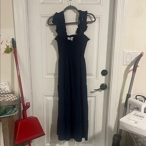 Elegant Navy Maxi Dress with Ruffled Straps